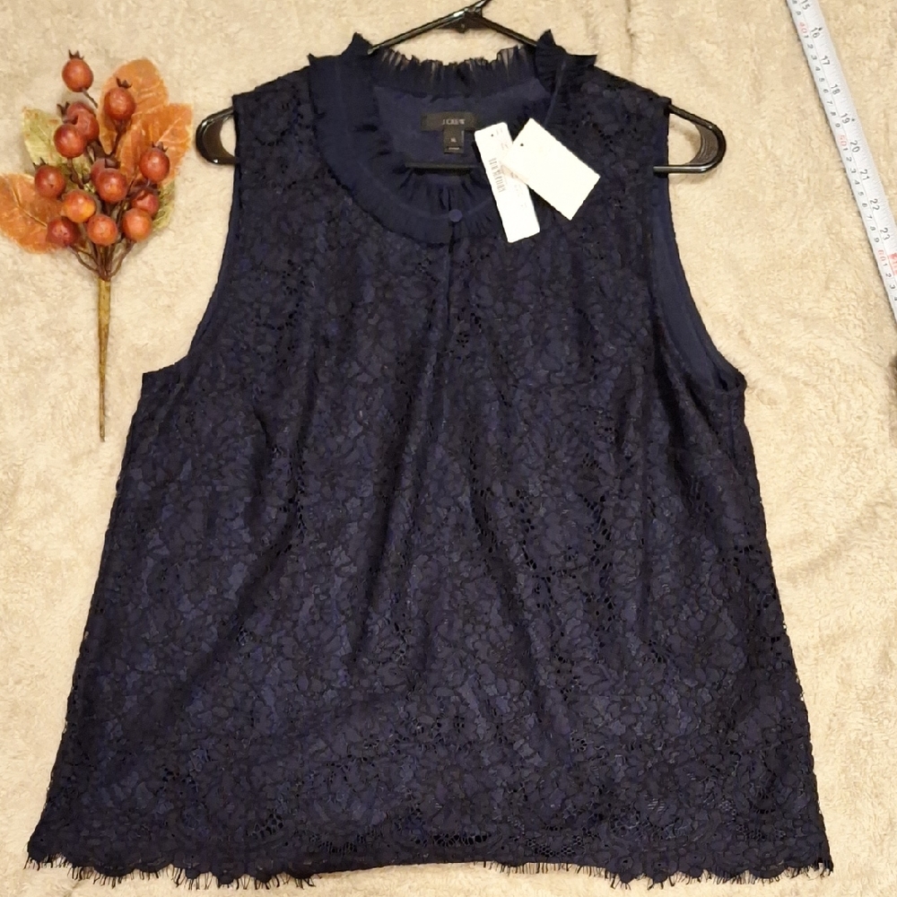 J Crew Lace Navy Lace Sleeveless Top